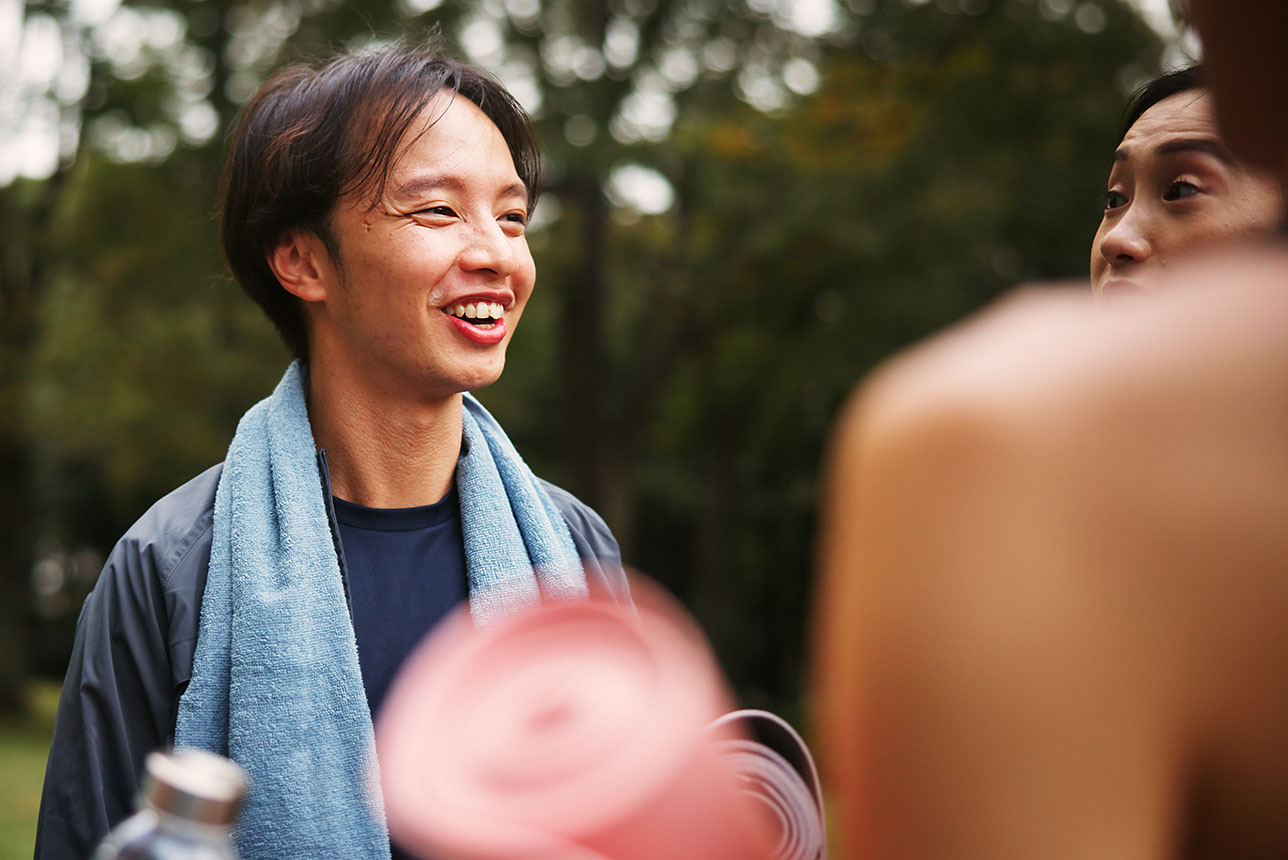 Friends in conversation after yoga